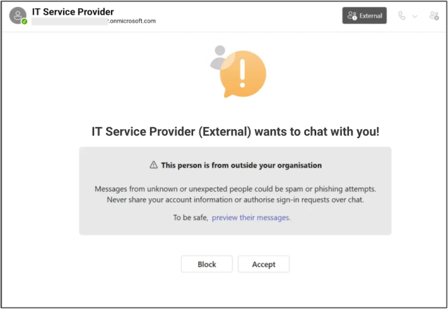 Figure 1. Simulated Microsoft Teams message request.