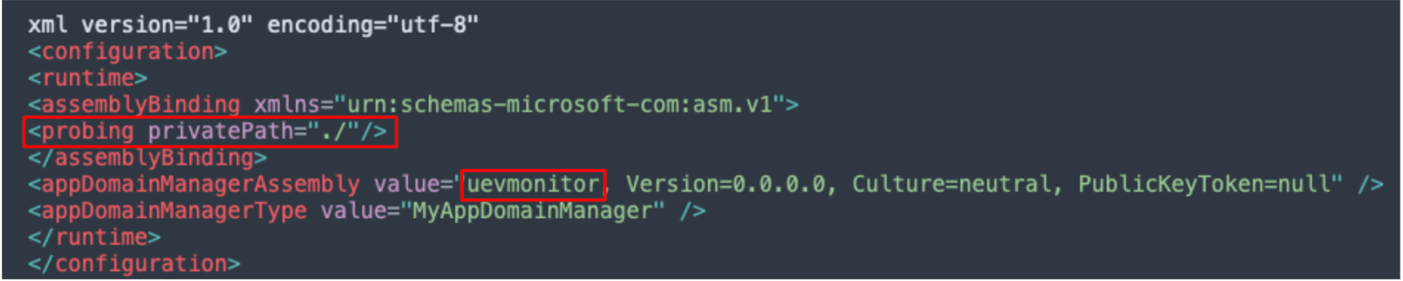 XML設定を示すコード スニペットのスクリーンショット。