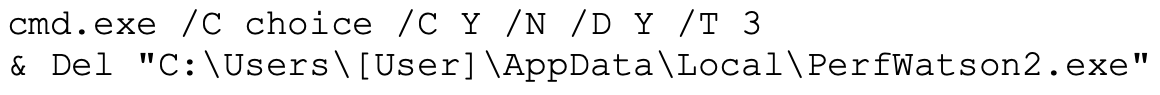 A screenshot of a command line interface displays a script executed using "choice" and "Del" commands. The script targets deletion of a file.