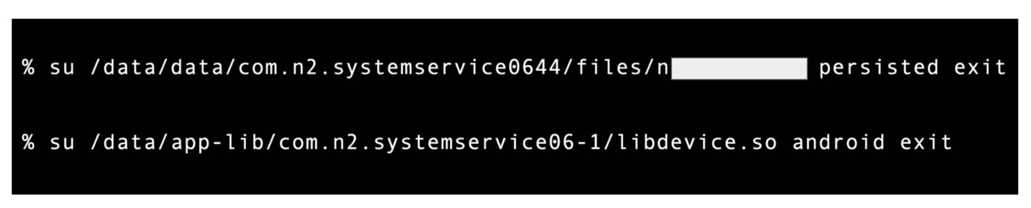 A screenshot of a computer terminal displaying two command lines related to a system service. 