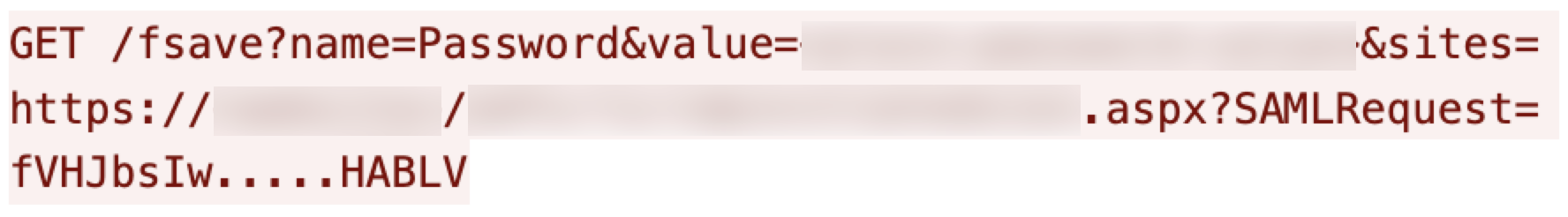 A redacted URL string with hidden sections, displaying parameters and partially visible encoded values.