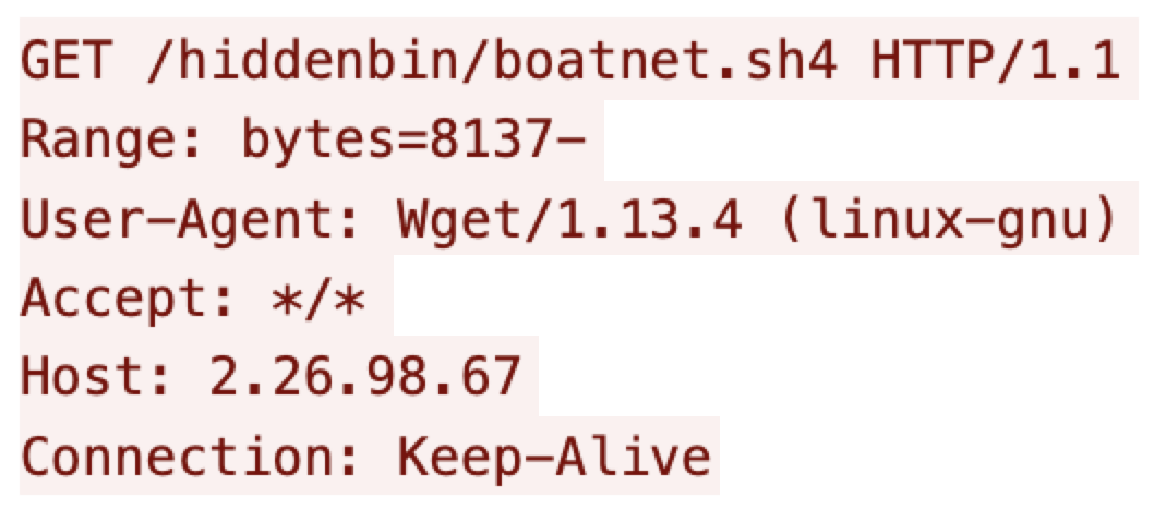 A screenshot of a command line interface displaying an HTTP GET request. It includes headers such as Range, Accept, Host, and Connection.