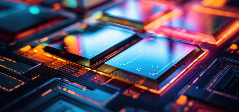 Pictorial representation of how K8 operators betray your security posture. A close-up of a futuristic microchip with glowing circuits in vibrant colors, including blue, purple, and orange, reflecting light.